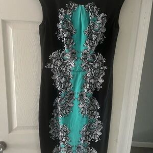 London Times Blue Sheath Midi Dress Sleeveless Cocktail